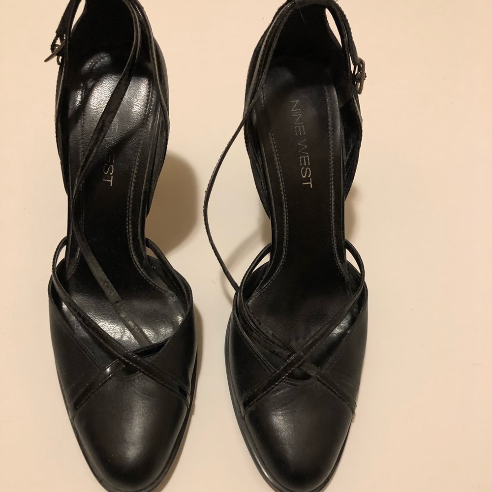 Nine West black ankle wrap pumps